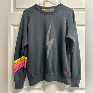 Aviator Nation Sweatshirt with Lightning Bolt and Rainbow Stripes